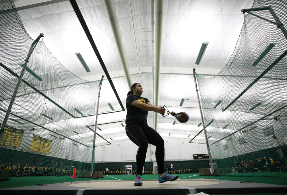 Iowa's Konstadina Spanoudakis competes in the weight throw Friday, January 11, 2019 at the Hawkeye Tennis and Recreation Center. (Brian Ray/hawkeyesports.com)