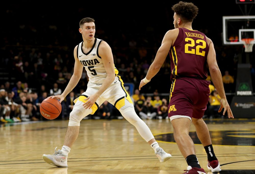 Iowa Hawkeyes guard CJ Fredrick (5) against the Minnesota Golden Gophers Monday, December 9, 2019 at Carver-Hawkeye Arena. (Brian Ray/hawkeyesports.com)
