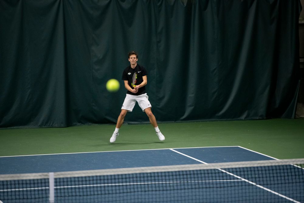 The Iowa men's tennis team competes against Cornell in The Rise Tennis Center in Ithaca, NY on Sunday, Feb. 24, 2019.