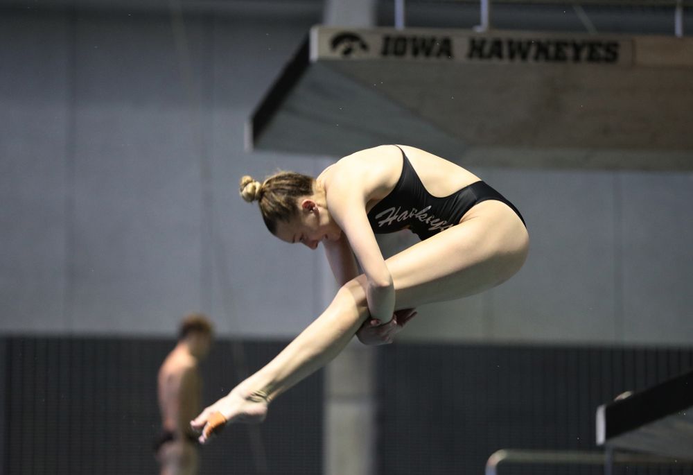 Sam Tamborski competes on the 1 meter board Thursday, November 15, 2018 during the 2018 Hawkeye Invitational at the Campus Recreation and Wellness Center. (Brian Ray/hawkeyesports.com)