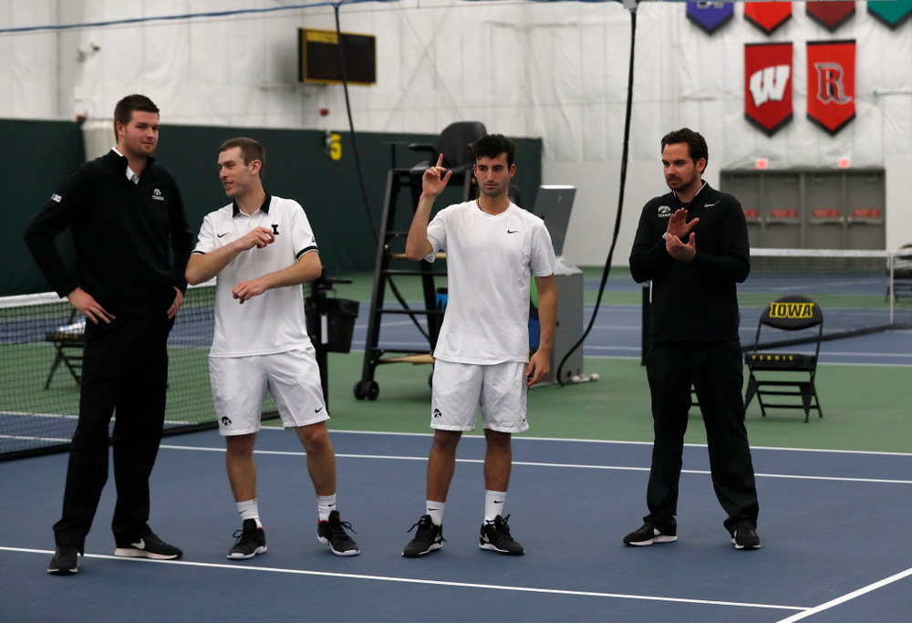 Jake Jacoby and Josh Silverstein during senior day activities following their match against Purdue Sunday, April 15, 2018 at the Hawkeye Ten