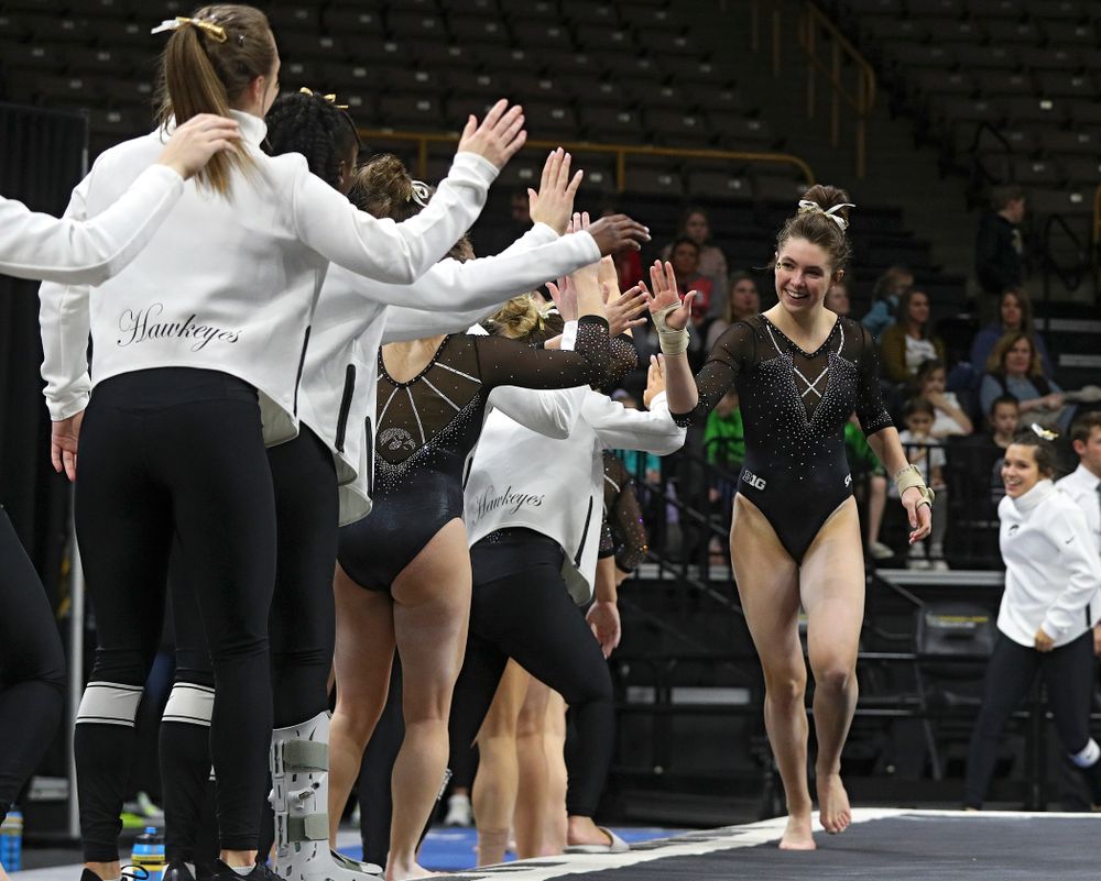 Iowa’s Bridget Killian competes on the floor during their meet at Carver-Hawkeye Arena in Iowa City on Sunday, March 8, 2020. (Stephen Mally/hawkeyesports.com)