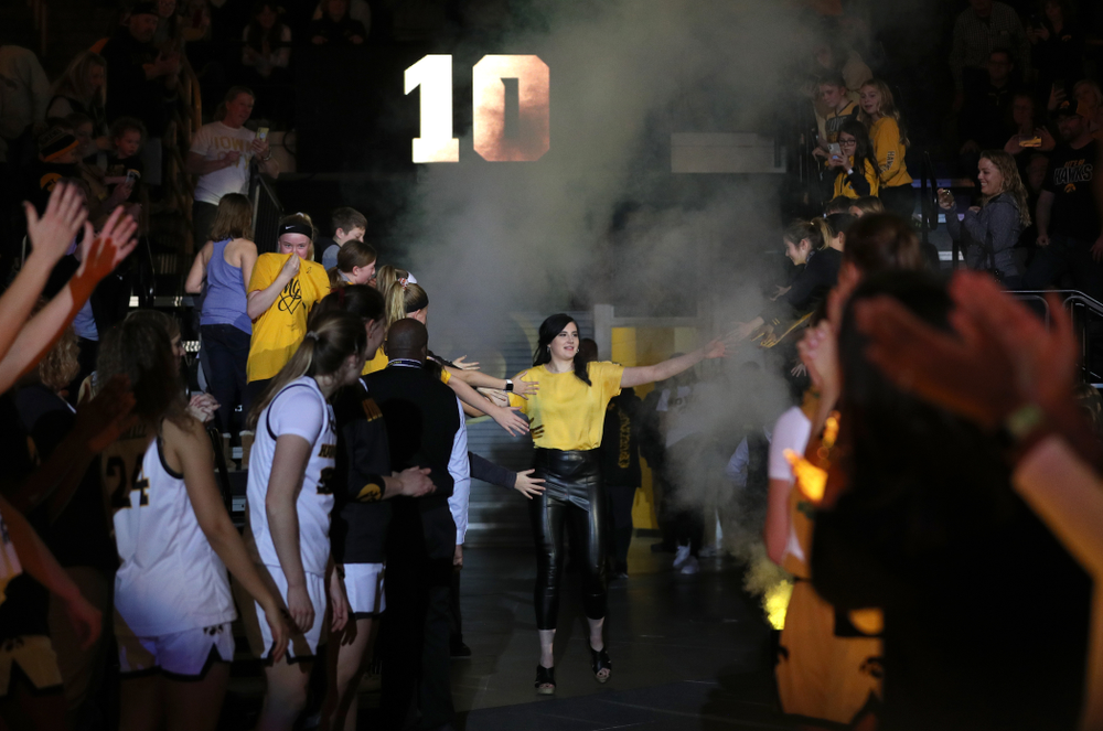 Megan Gustafson is introduced during a jersey retirement ceremony Sunday, January 26, 2020 at Carver-Hawkeye Arena. (Brian Ray/hawkeyesports.com)
