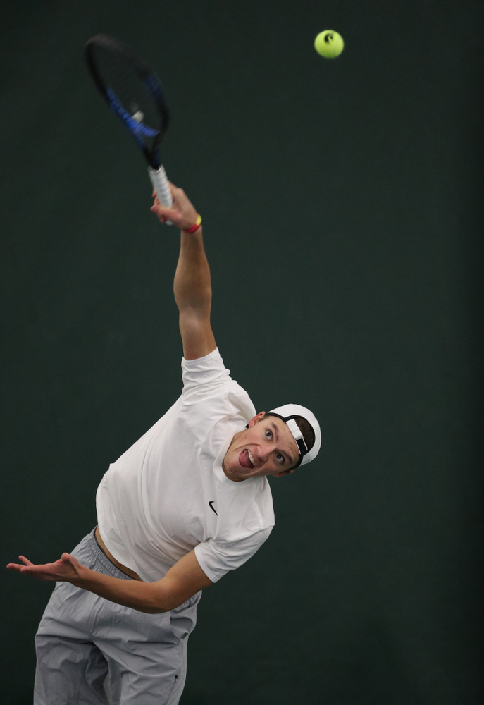 Iowa's Joe Tyler against Western Michigan Saturday, January 19, 2019 at the Hawkeye Tennis and Recreation Complex. (Brian Ray/hawkeyesports.com)