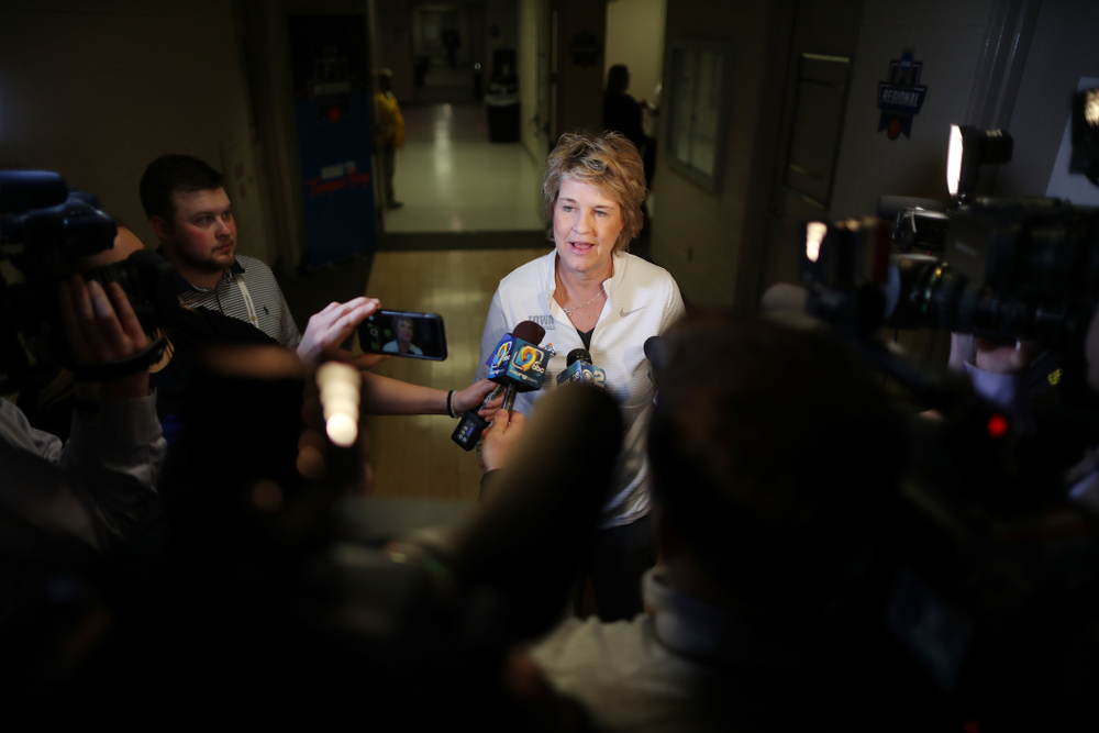 Iowa Hawkeyes head coach Lisa Bluder during practice and media before the regional final of the 2019 NCAA Women's College Basketball Tournament against the Baylor Bears Sunday, March 31, 2019 at Greensboro Coliseum in Greensboro, NC.(Brian Ray/hawkeyesports.com)