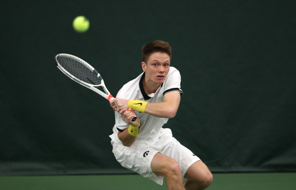Iowa's Jason Kerst against North Dakota Friday, January 25, 2019 at the Hawkeye Tennis and Recreation Complex. (Brian Ray/hawkeyesports.com)