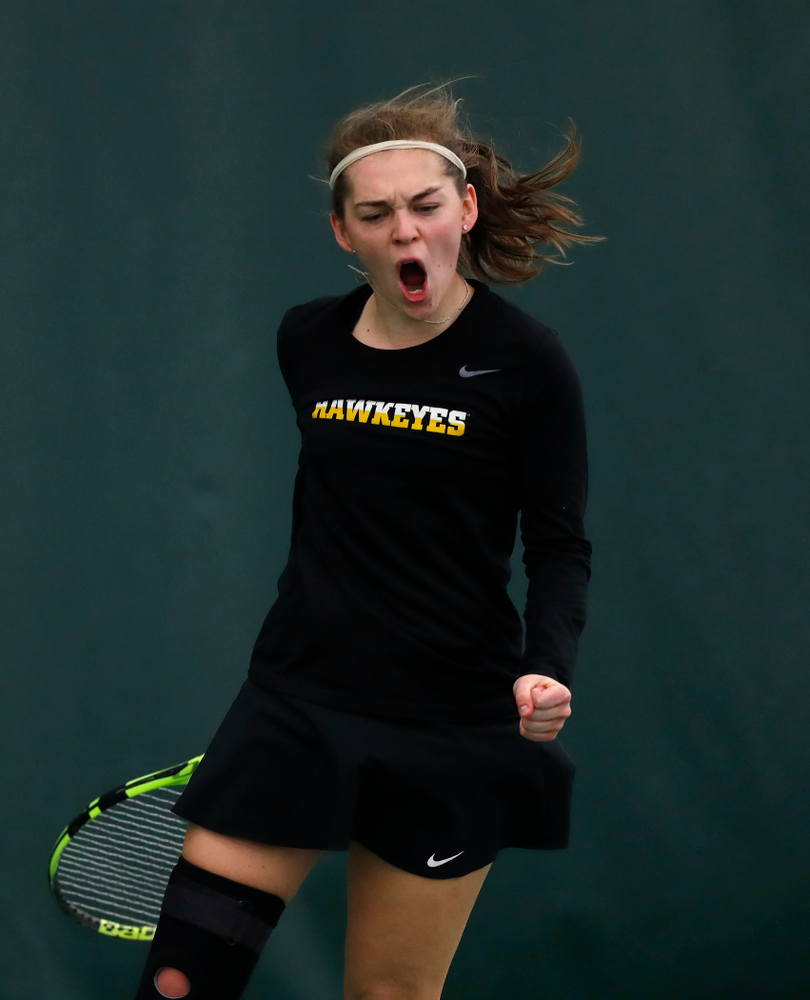 Zoe Douglas against Ohio State Sunday, March 25, 2018 at the Hawkeye Tennis and Recreation Center. (Brian Ray/hawkeyesports.com)