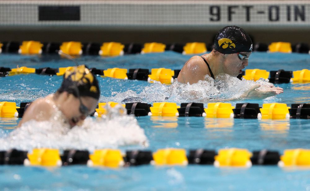 Iowa's Sage Ohelensehlen competes in the 200-yard breaststroke during the third day of the Hawkeye Invitational at the Campus Recreation and Wellness Center on November 17, 2018. (Tork Mason/hawkeyesports.com)