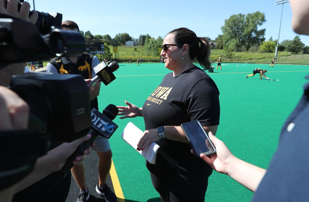 Iowa Hawkeyes head coach Lisa Cellucci during the teamÕs annual media day Friday, August 23, 2019 at Grant Field. (Brian Ray/hawkeyesports.com)