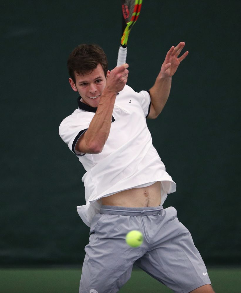 Iowa's Piotr Smietana against Western Michigan Saturday, January 19, 2019 at the Hawkeye Tennis and Recreation Complex. (Brian Ray/hawkeyesports.com)