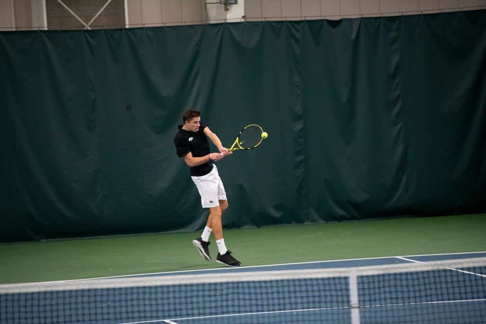The Iowa men's tennis team competes against Cornell in The Rise Tennis Center in Ithaca, NY on Sunday, Feb. 24, 2019.