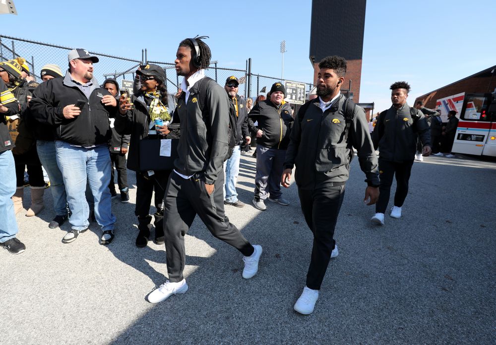Iowa Hawkeyes wide receiver Ihmir Smith-Marsette (6) and running back Toren Young (28) against the Purdue Boilermakers Saturday, November 3, 2018 Ross Ade Stadium in West Lafayette, Ind. (Brian Ray/hawkeyesports.com)