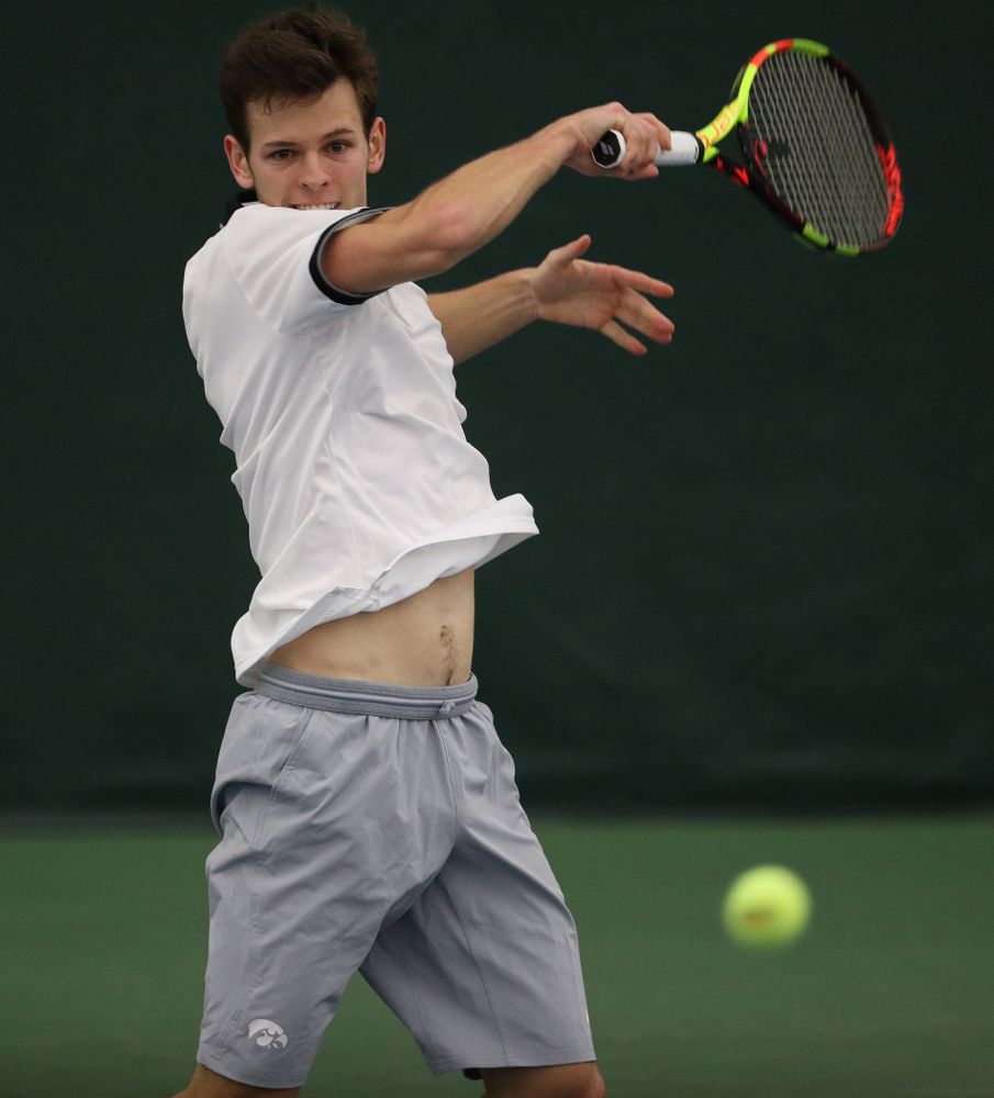 Iowa's Piotr Smietana against Western Michigan Saturday, January 19, 2019 at the Hawkeye Tennis and Recreation Complex. (Brian Ray/hawkeyesports.com)