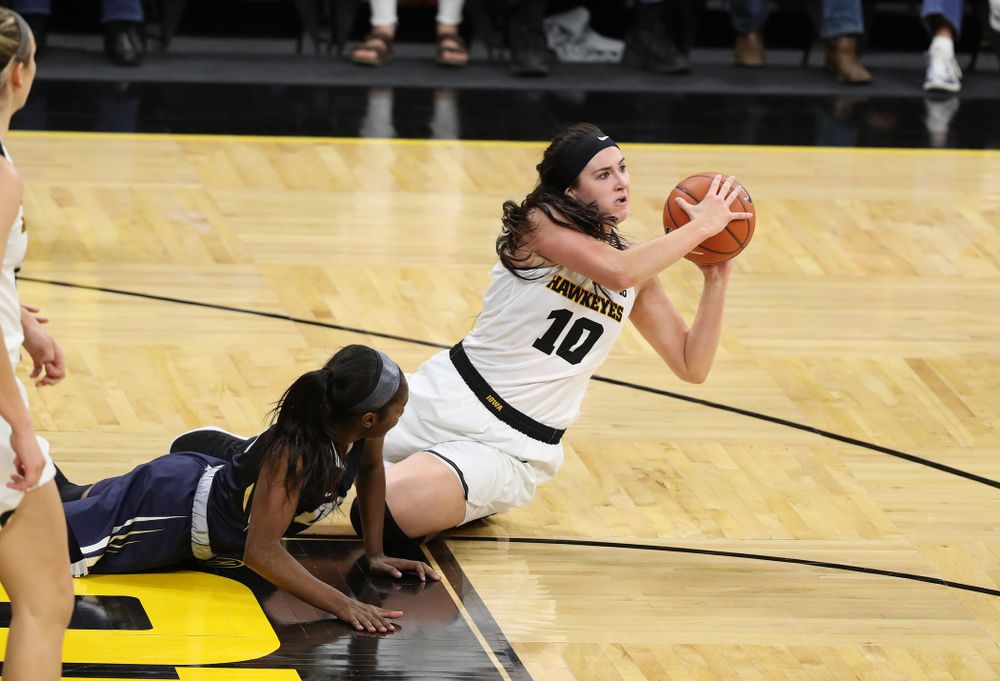 Iowa Hawkeyes forward Megan Gustafson (10) against Oral Roberts University Friday, November 9, 2018 at Carver-Hawkeye Arena. (Brian Ray/hawkeyesports.com)