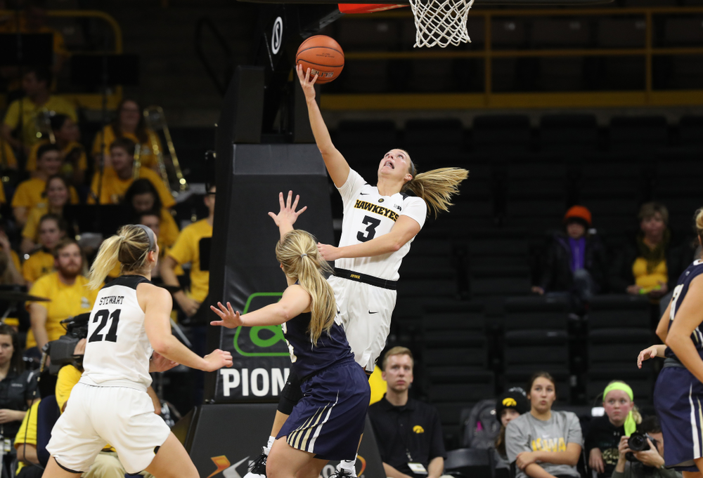 Iowa Hawkeyes guard Makenzie Meyer (3) against Oral Roberts University Friday, November 9, 2018 at Carver-Hawkeye Arena. (Brian Ray/hawkeyesports.com)