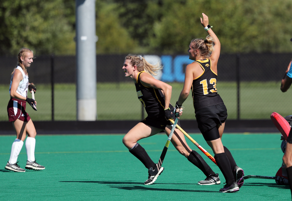 Iowa Hawkeyes Ellie Holley (7) celebrates a goal against Central Michigan Friday, September 6, 2019 at Grant Field. The Hawkeyes won the game 11-0. (Brian Ray/hawkeyesports.com)