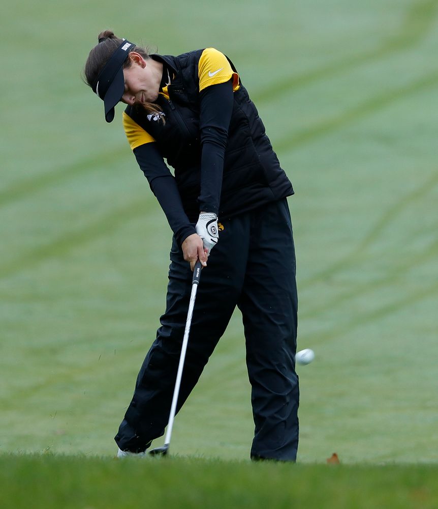 Iowa's Brett Permann hits an approach shot during the Diane Thomason Invitational at Finkbine Golf Course on September 29, 2018. (Tork Mason/hawkeyesports.com)