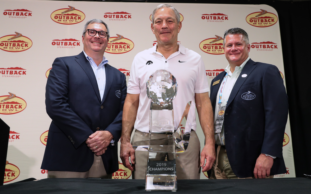 Iowa Hawkeyes head coach Kirk Ferentz during their Outback Bowl Tuesday, January 1, 2019 at Raymond James Stadium in Tampa, FL. (Brian Ray/hawkeyesports.com)