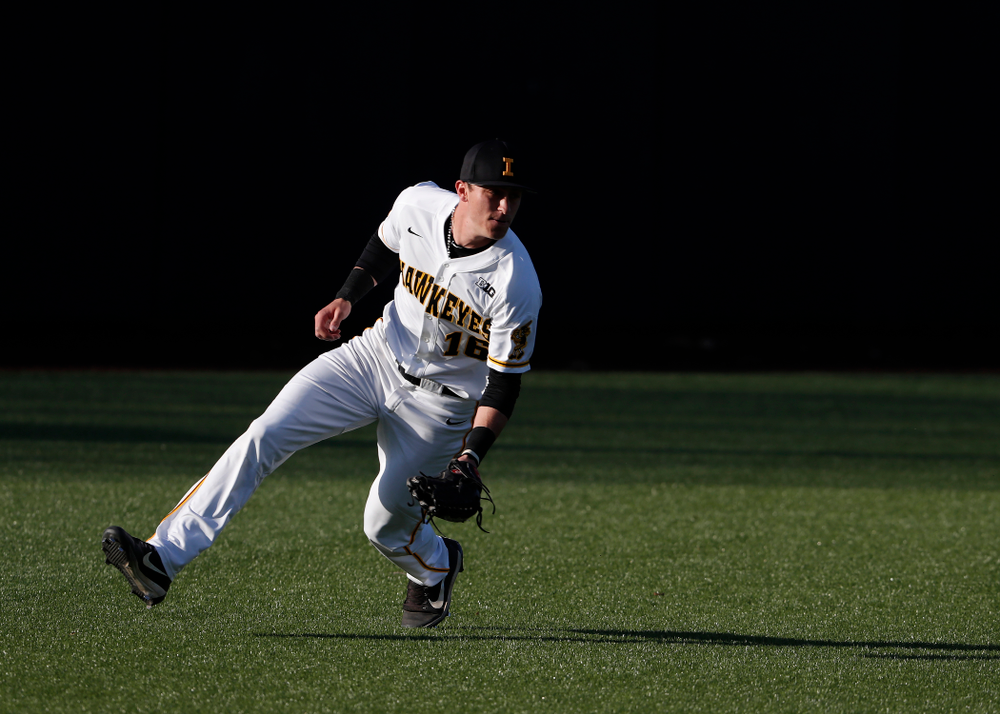 Iowa Hawkeyes infielder Tanner Wetrich (16) against the Michigan Wolverines Friday, April 27, 2018 at Duane Banks Field in Iowa City. (Brian Ray/hawkeyesports.com)