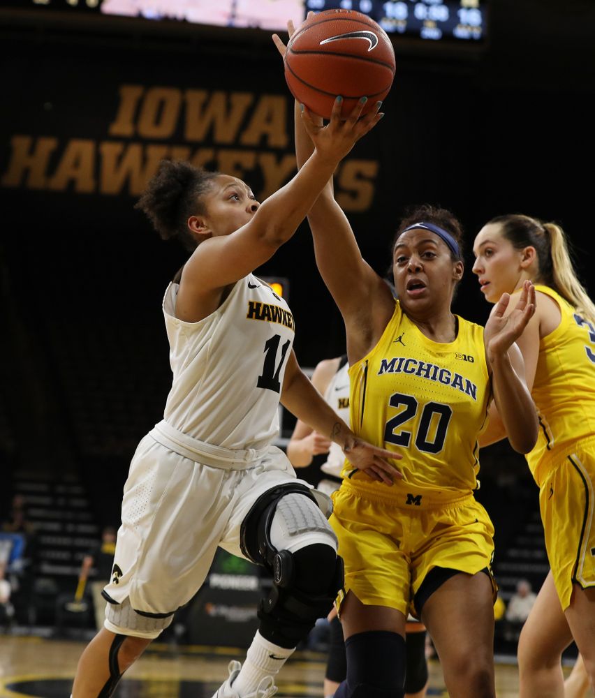 Iowa Hawkeyes guard Tania Davis (11) against the Michigan Wolverines Thursday, January 17, 2019 at Carver-Hawkeye Arena. (Brian Ray/hawkeyesports.com)