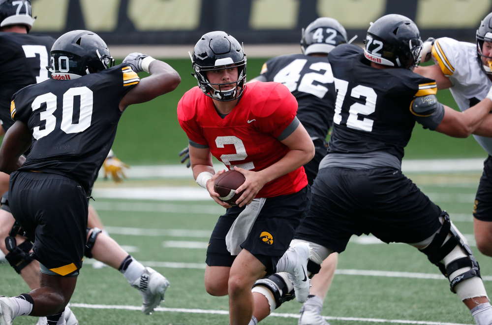 Iowa Hawkeyes quarterback Peyton Mansell (2) during practice No. 4 of Fall Camp Monday, August 6, 2018 at the Hansen Football Performance Center. (Brian Ray/hawkeyesports.com)