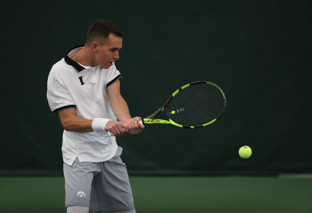 Iowa's Kareem Allaf against Western Michigan Saturday, January 19, 2019 at the Hawkeye Tennis and Recreation Complex. (Brian Ray/hawkeyesports.com)
