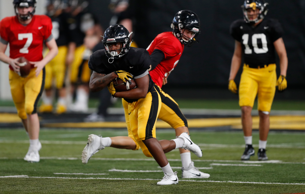 Iowa Hawkeyes running back Kyshaun Bryan (16) during spring practice Wednesday, March 28, 2018 at the Hansen Football Performance Center. (Brian Ray/hawkeyesports.com)