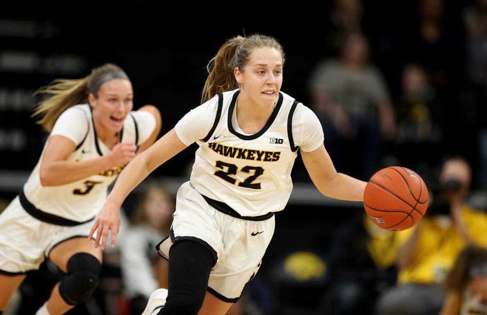 Iowa Hawkeyes guard Kathleen Doyle (22) against Penn State Saturday, February 22, 2020 at Carver-Hawkeye Arena. (Brian Ray/hawkeyesports.com)