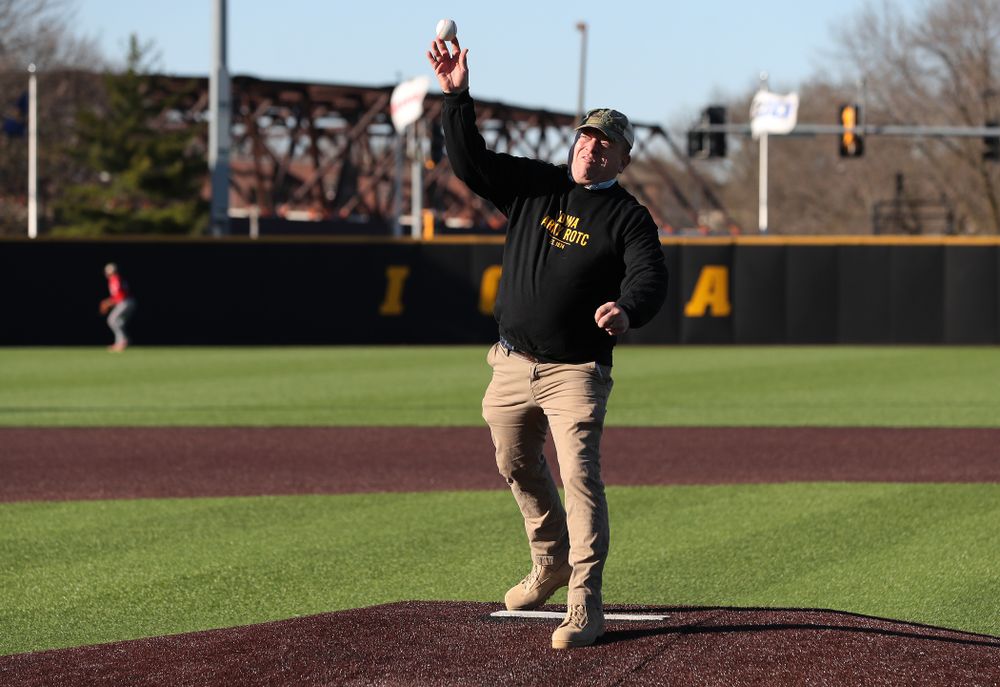 Members of the University of Iowa ROTC are honored before the Iowa Hawkeyes game against the Nebraska Cornhuskers on Military Appreciation Night Friday, April 19, 2019 at Duane Banks Field. (Brian Ray/hawkeyesports.com)