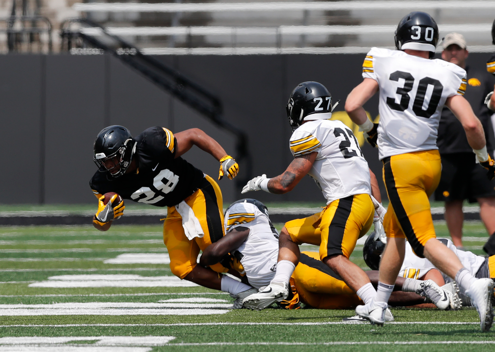 Iowa Hawkeyes running back Toren Young (28) during Kids Day Saturday, August 11, 2018 at Kinnick Stadium. (Brian Ray/hawkeyesports.com)