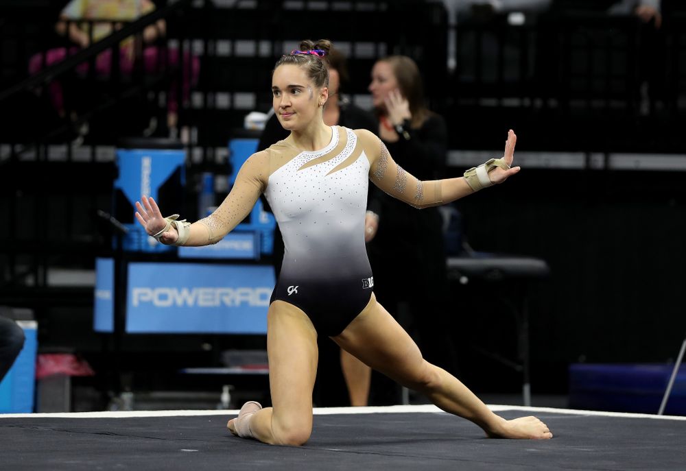 IowaÕs Allie Gilchrist competes on the floor against Ball State and Air Force Saturday, January 11, 2020 at Carver-Hawkeye Arena. (Brian Ray/hawkeyesports.com)