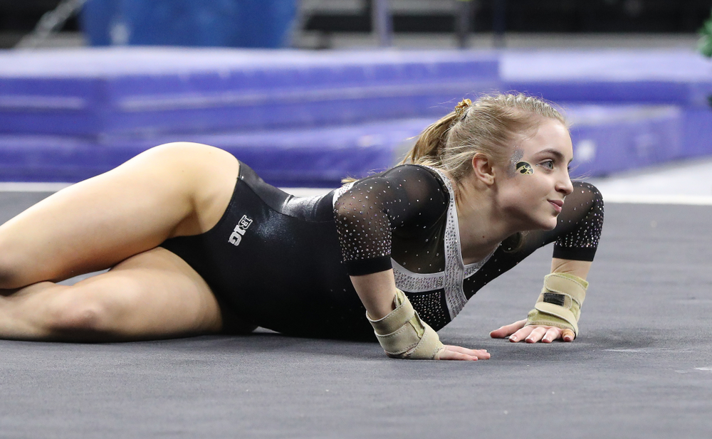 Iowa's Lauren Guerin competes on the floor against the Rutgers Scarlet Knights Saturday, January 26, 2019 at Carver-Hawkeye Arena. (Brian Ray/hawkeyesports.com)