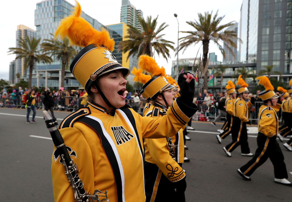 The Hawkeye Marching Band and the Iowa Spirit Squad march in the Holiday Bowl Parade Thursday, December 26, 2019 in San Diego. (Brian Ray/hawkeyesports.com)