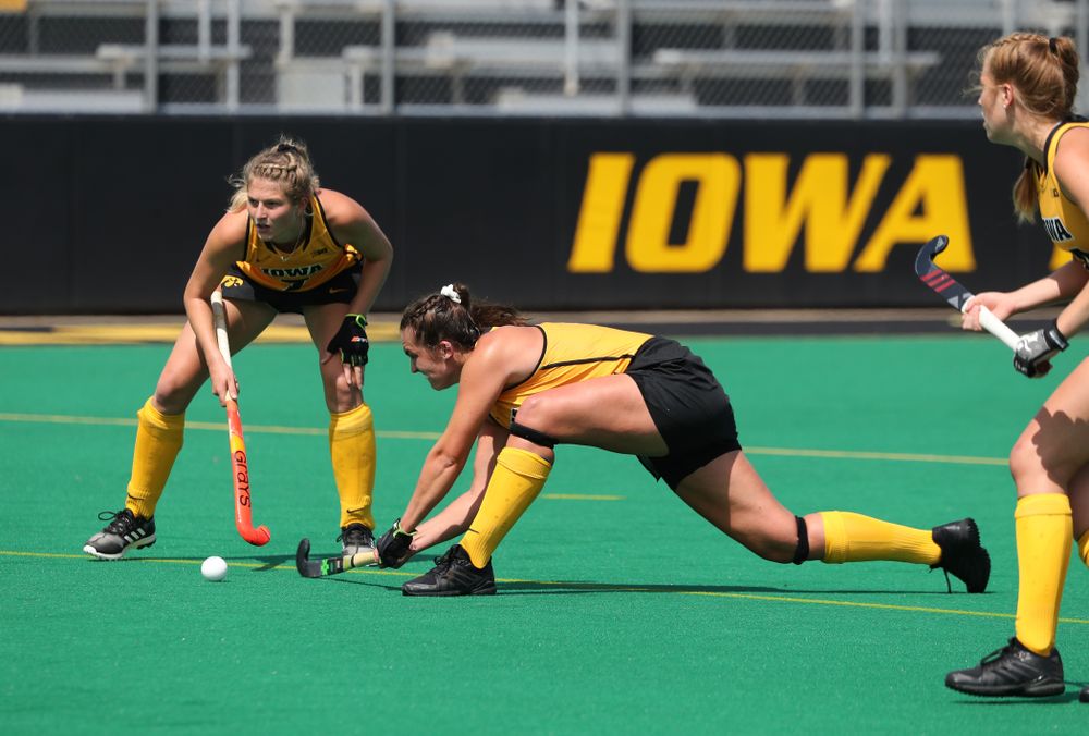 Iowa Hawkeyes defenseman Anthe Nijziel (6) scores on a penalty corner during an exhibition game against Northwestern Saturday, August 24, 2019 at Grant Field. (Brian Ray/hawkeyesports.com)