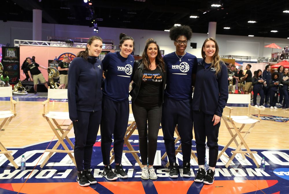 Iowa Hawkeyes forward Megan Gustafson (10) participates in a panel discussion with the other WBCA All Americans at the Tourney Town Fan Fest Friday, April 5, 2019 at the Tampa Convention Center in Tampa, FL. (Brian Ray/hawkeyesports.com)