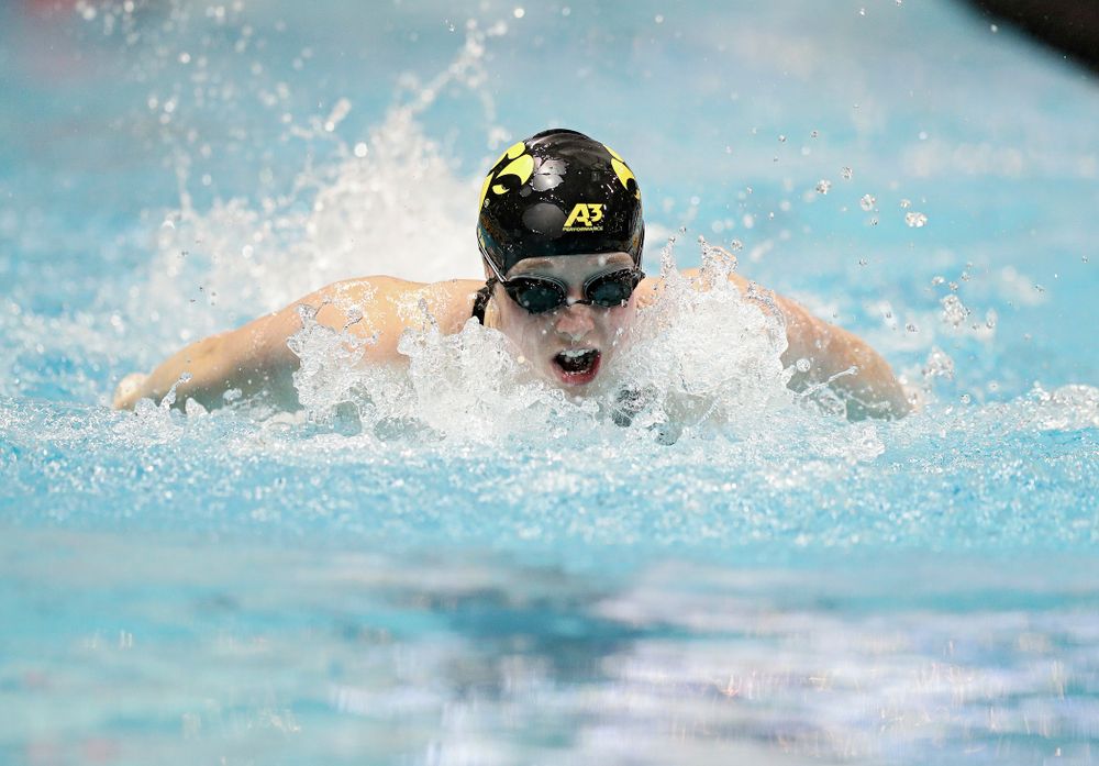 Iowa’s Kelsey Drake swims the women’s 100 yard butterfly final event during the 2020 Women’s Big Ten Swimming and Diving Championships at the Campus Recreation and Wellness Center in Iowa City on Friday, February 21, 2020. (Stephen Mally/hawkeyesports.com)
