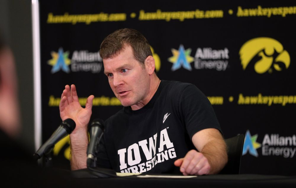 Iowa Hawkeyes head coach Tom Brands addresses the media during the team's annual media day Monday, November 5, 2018 at Carver-Hawkeye Arena. (Brian Ray/hawkeyesports.com)