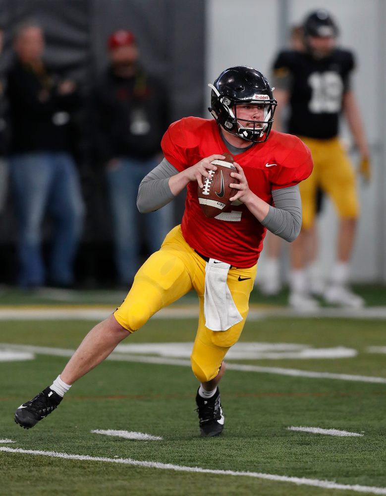 Iowa Hawkeyes quarterback Peyton Mansell (2) during spring practice Wednesday, March 28, 2018 at the Hansen Football Performance Center. (Brian Ray/hawkeyesports.com)
