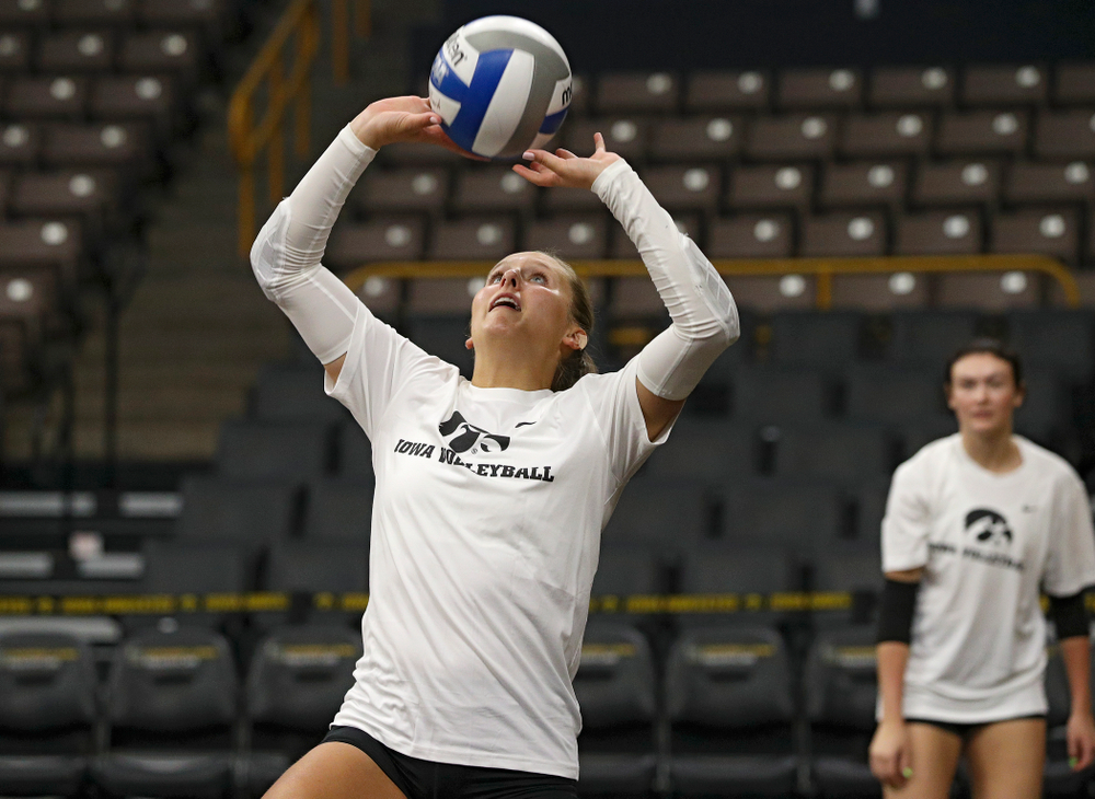 Iowa’s Maddie Slagle (15) during Iowa Volleyball’s Media Day at Carver-Hawkeye Arena in Iowa City on Friday, Aug 23, 2019. (Stephen Mally/hawkeyesports.com)