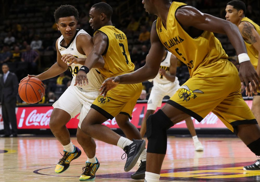 Iowa Hawkeyes guard Nicolas Hobbs (24) drives to the basket during a game against Alabama State at Carver-Hawkeye Arena on November 21, 2018. (Tork Mason/hawkeyesports.com)