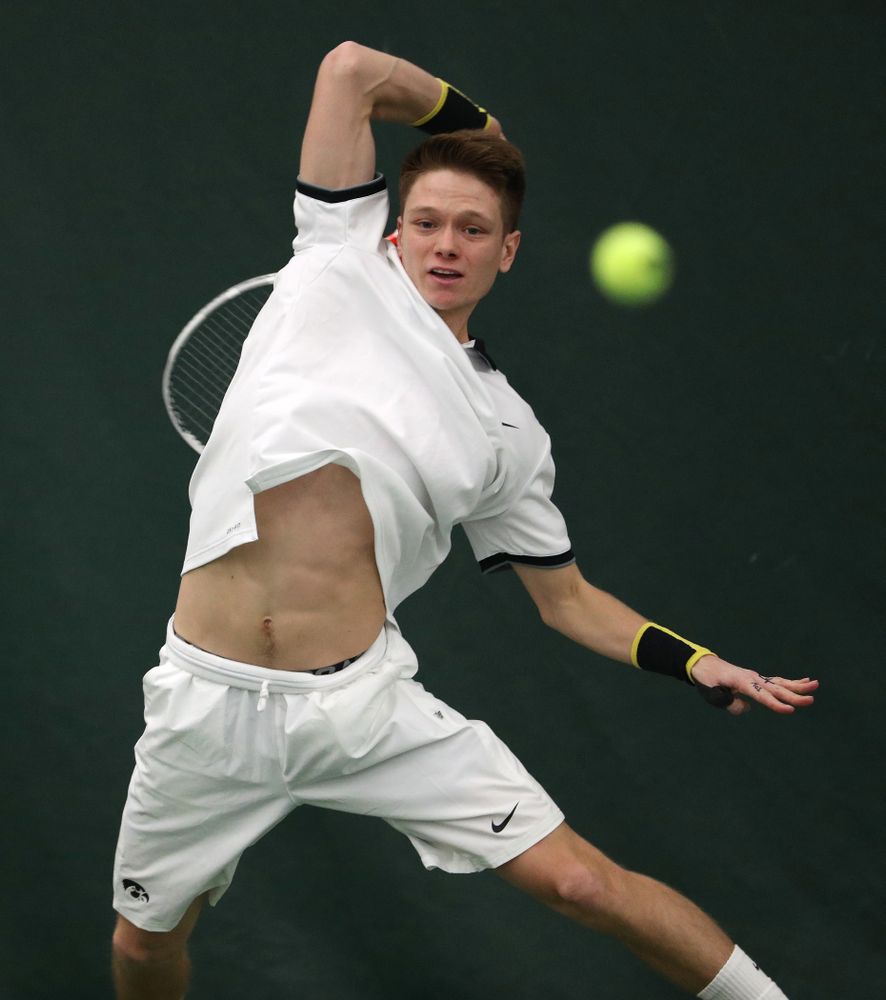 Iowa's Jason Kerst against North Dakota Friday, January 25, 2019 at the Hawkeye Tennis and Recreation Complex. (Brian Ray/hawkeyesports.com)