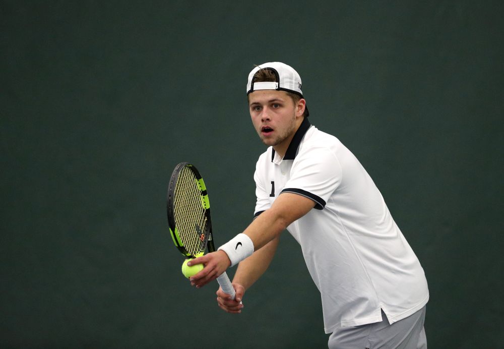 Iowa's Will Davies against Western Michigan Saturday, January 19, 2019 at the Hawkeye Tennis and Recreation Complex. (Brian Ray/hawkeyesports.com)