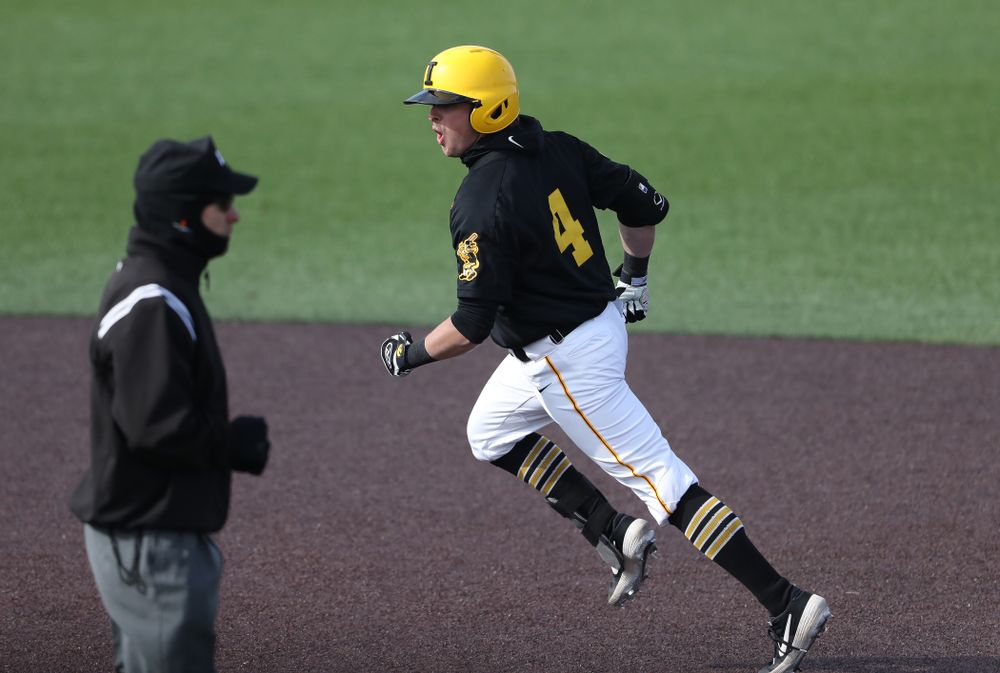 Iowa Hawkeyes infielder Mitchell Boe (4) against California State Northridge Sunday, March 17, 2019 at Duane Banks Field. (Brian Ray/hawkeyesports.com)