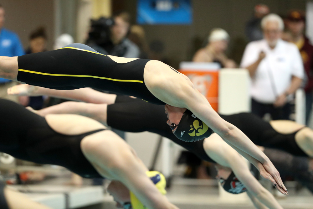 Iowa's Allyssa Fluit swims the 500-yard freestyle during the 2019 Women's Big Ten Swimming and Diving meet Thursday, February 21, 2019 in Bloomington, Indiana. (Brian Ray/hawkeyesports.com)