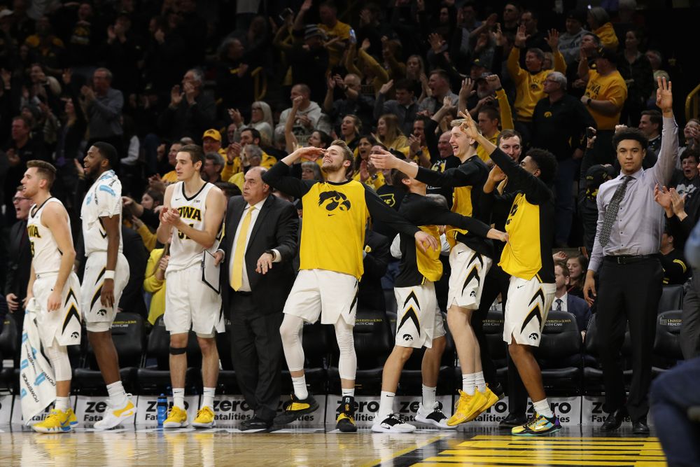 The Iowa Hawkeyes bench against the Michigan Wolverines Friday, February 1, 2019 at Carver-Hawkeye Arena. (Brian Ray/hawkeyesports.com)