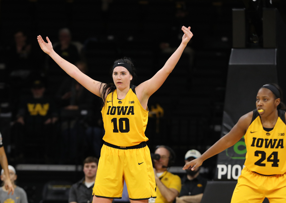 Iowa Hawkeyes forward Megan Gustafson (10) against the Michigan State Spartans Thursday, February 7, 2019 at Carver-Hawkeye Arena. (Brian Ray/hawkeyesports.com)