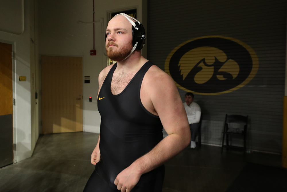 Iowa's Sam Stoll wrestles Indiana's Fletcher Miller at heavyweight Friday, February 15, 2019 at Carver-Hawkeye Arena. (Brian Ray/hawkeyesports.com)