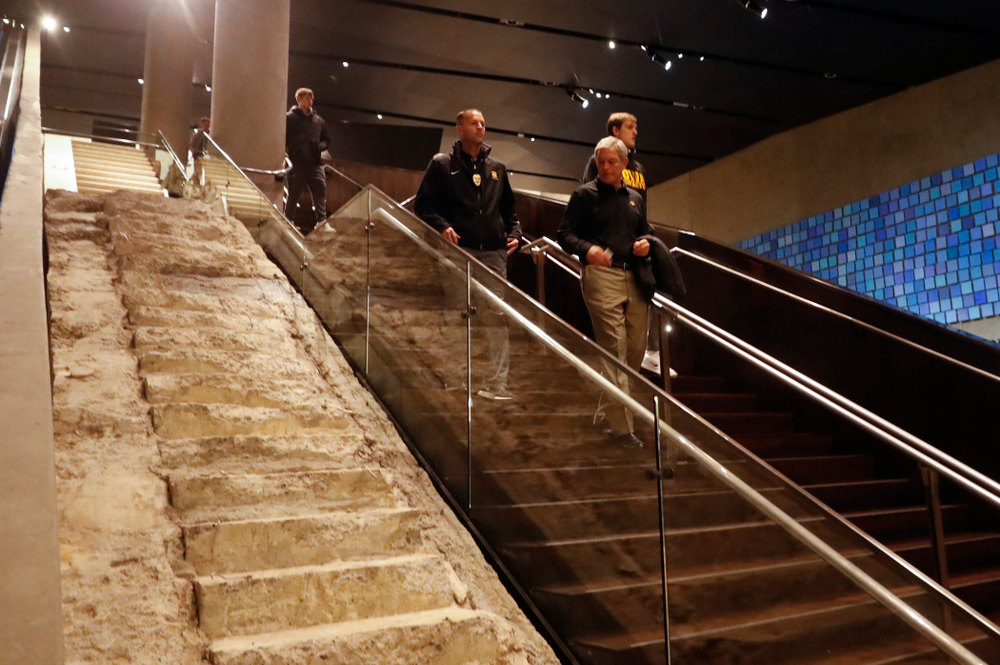 Iowa Hawkeyes head coach Kirk Ferentz as the team visits the observation deck of the One World Trade Center and the 9/11 Memorial and Museum.