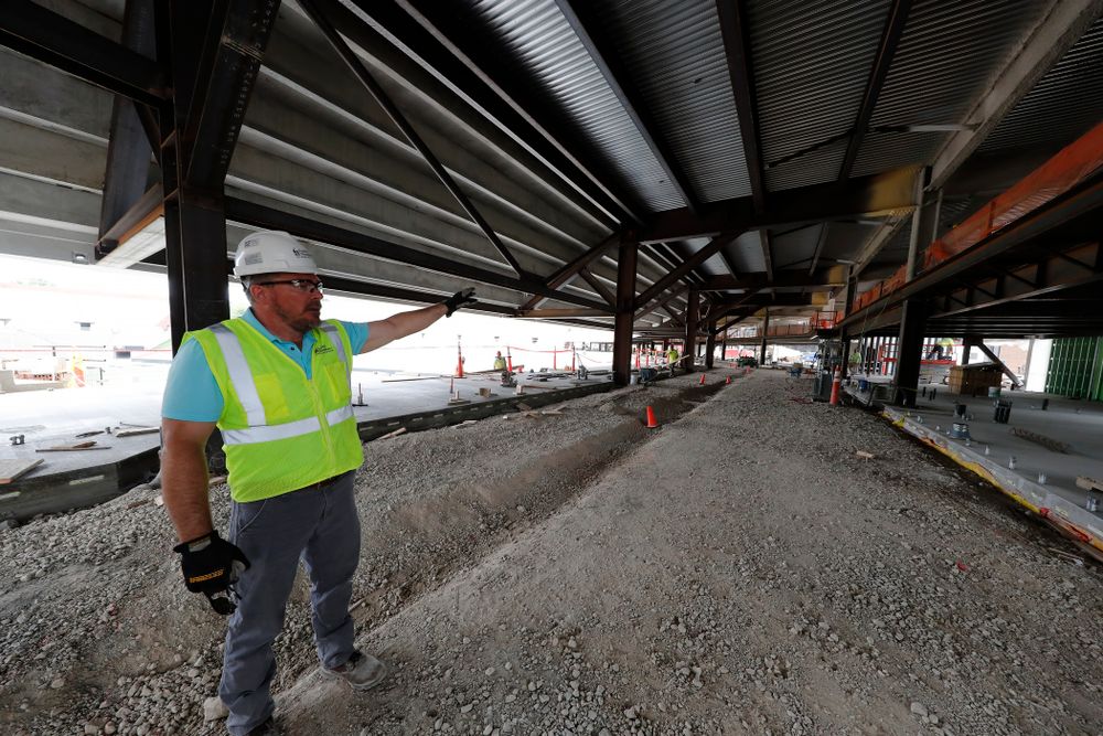 University of Iowa Senior Construction Project Manager Michael Kearns talks about the street level concourse in north end zone Wednesday, June 6, 2018 at Kinnick Stadium. (Brian Ray/hawkeyesports.com)