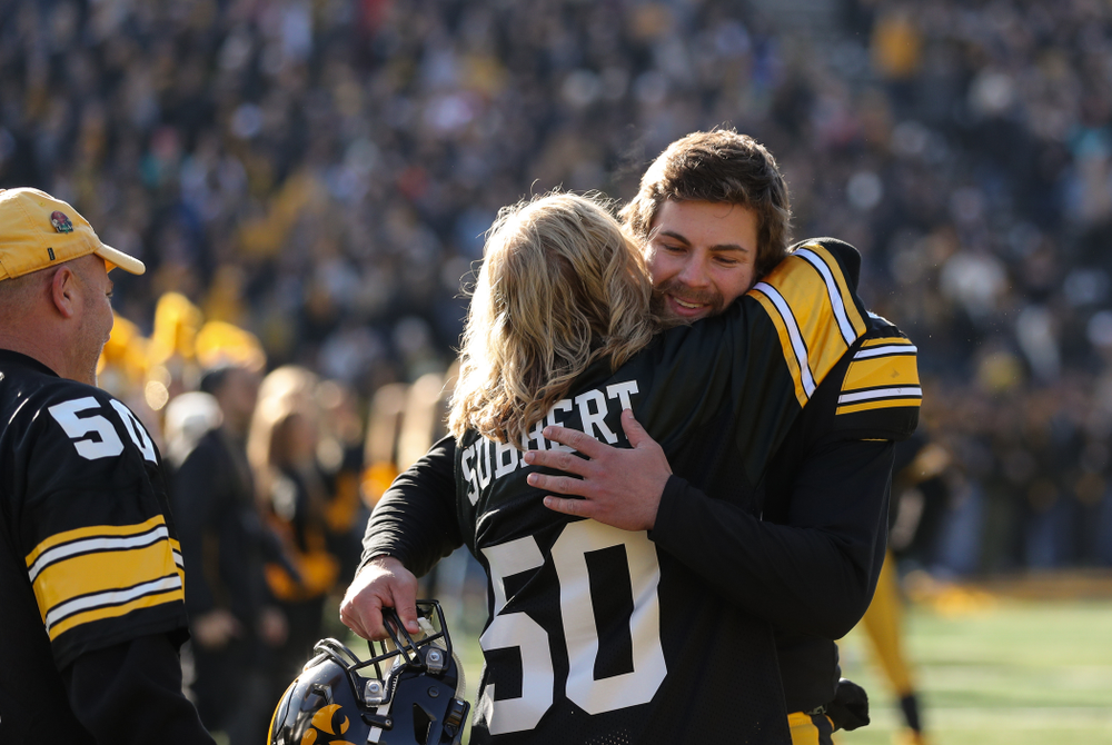 Iowa Hawkeyes long snapper Jackson Subbert (50) during Senior Day festivities before their game against the Illinois Fighting Illini Saturday, November 23, 2019 at Kinnick Stadium. (Brian Ray/hawkeyesports.com)